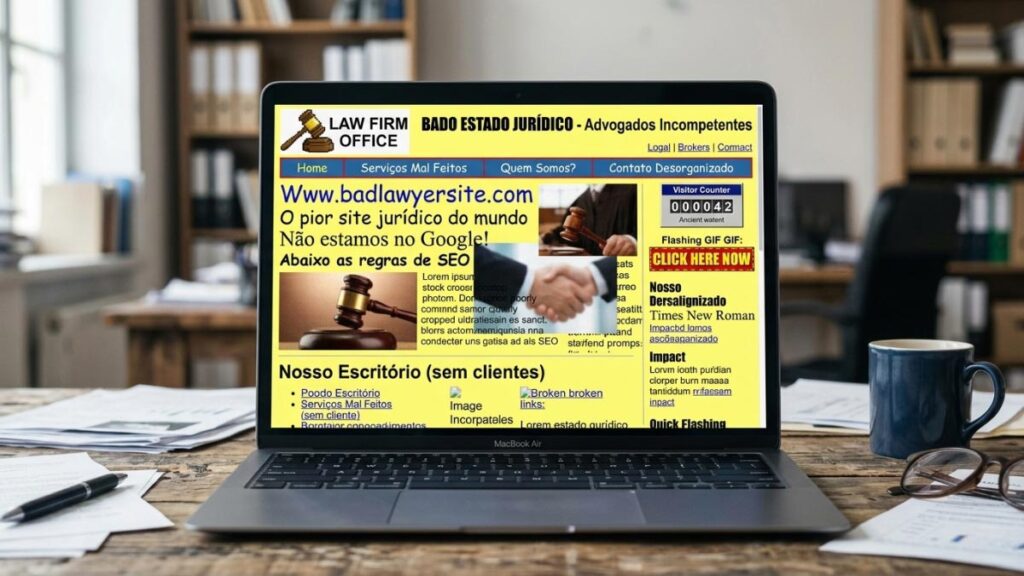 Um site antigo e muito feio, na tela de um computador, como muito que vemos por aí