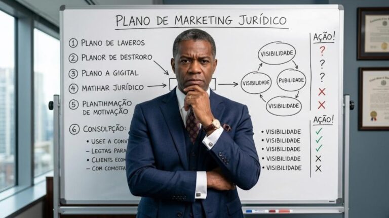 Advogado com quadro ao fundo pensando no erro número 1 dos advogados