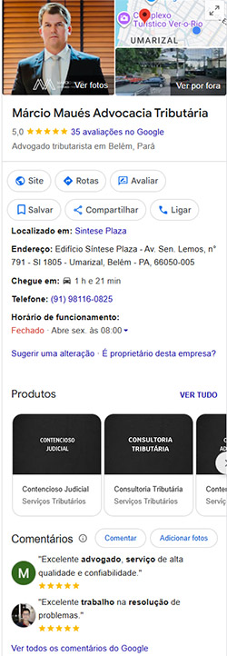 Perfil do Google Meu Negócio de um escritório de advocacia
