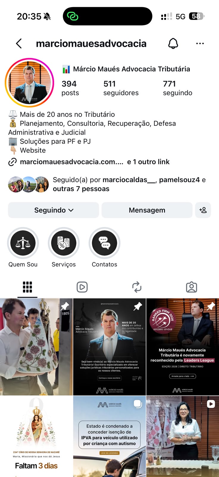 Perfil de advocacia tributária no Instagram