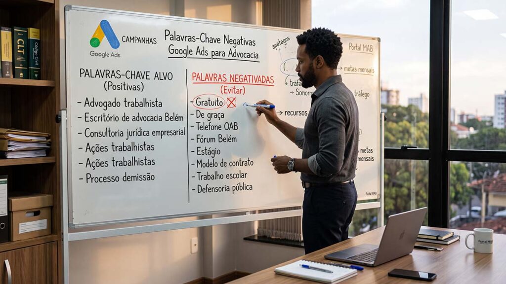 palavras chave negativas google ads advocacia
